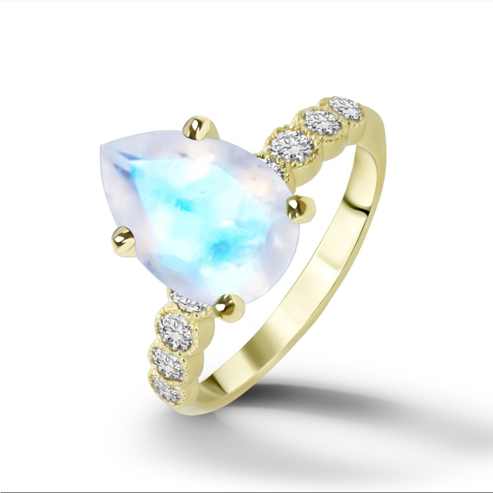 14k Gold Rainbow Moonstone Ring Size 4 3/4 - Picture 4 of 7